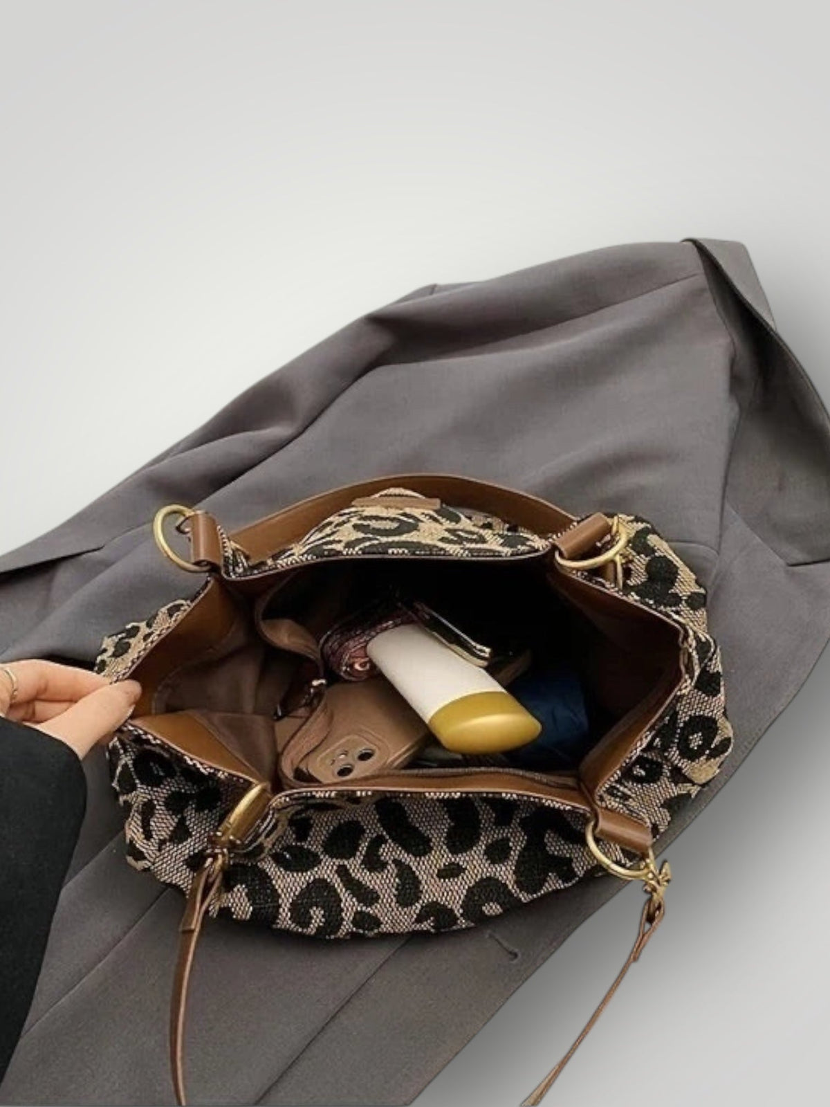 Leonara Women's Leopard Print Open Top Tote Bag, view 7