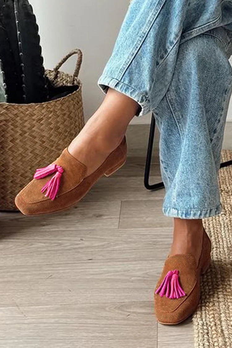 Monique Women's Tassel Suede Look Loafers, view 1