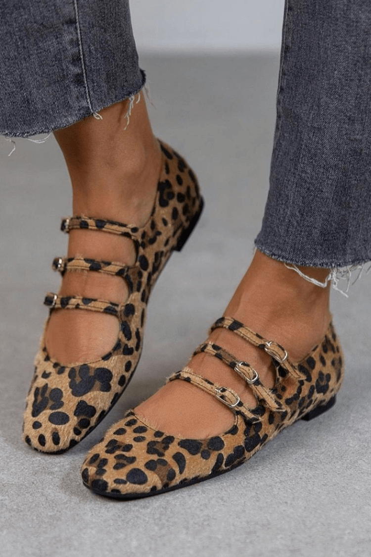 Charlotte Women's Leopard Print Triple Buckle Flat Shoes, view 1