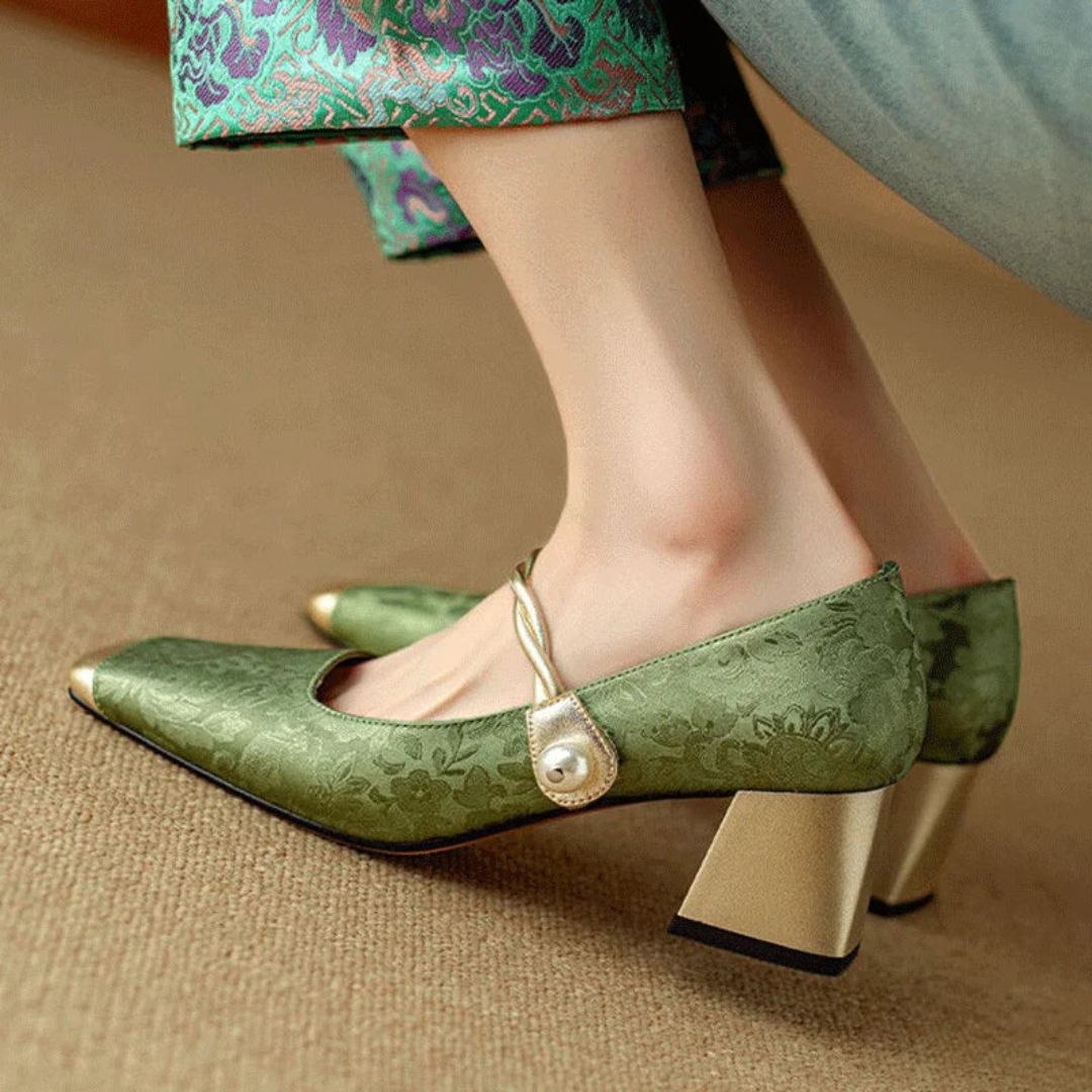Philippa Women's Floral Jacquard Square Toe Heels, view 2