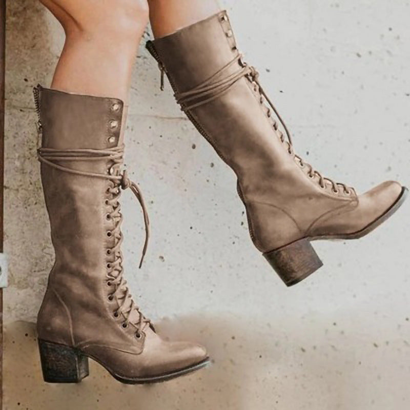 Maeve Women's Lace Up Block Heel Knee High Boots, view 5