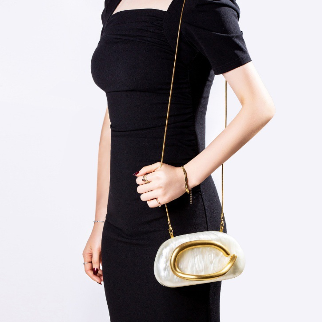 Jen Women's Pearlescent Gold Detail Acrylic Handbag, view 3