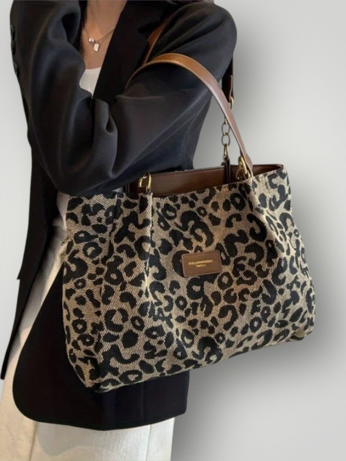 Leonara Women's Leopard Print Open Top Tote Bag, view 1