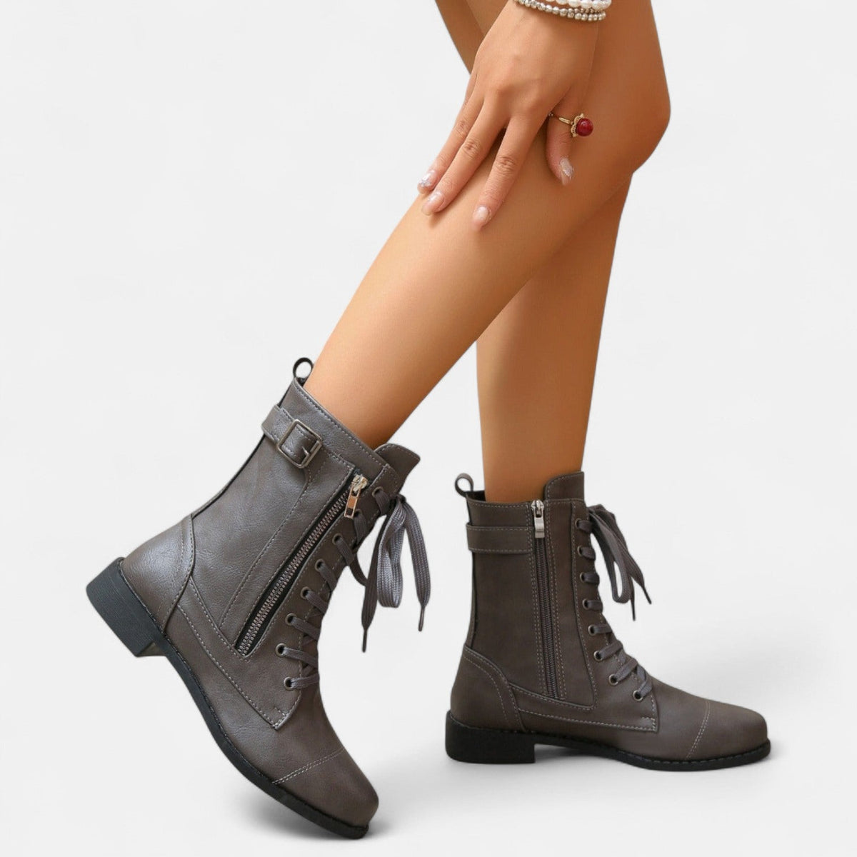 Marisol Women's Leather Look Leather Ankle Boots, view 9