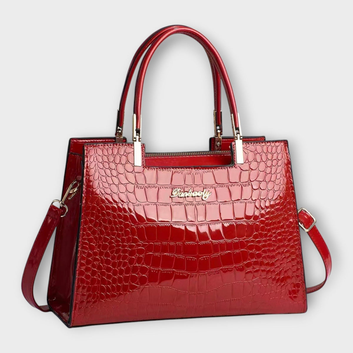 Erain Women's Glossy Crocodile Look Handbag, view 6