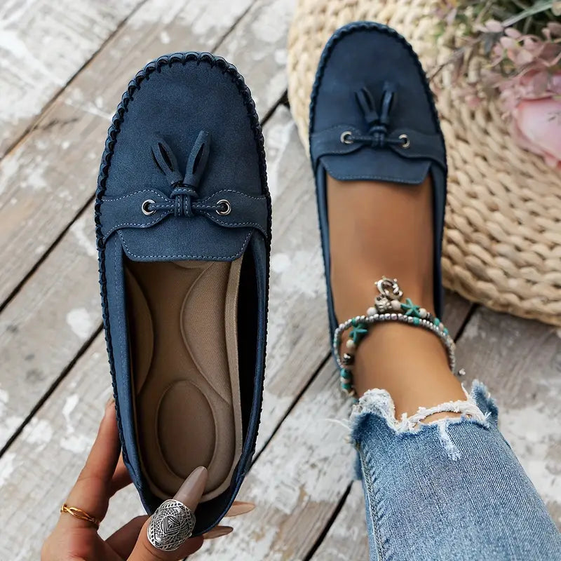 Lisa Women's Slip On Bow Detail Flat Shoes, view 4
