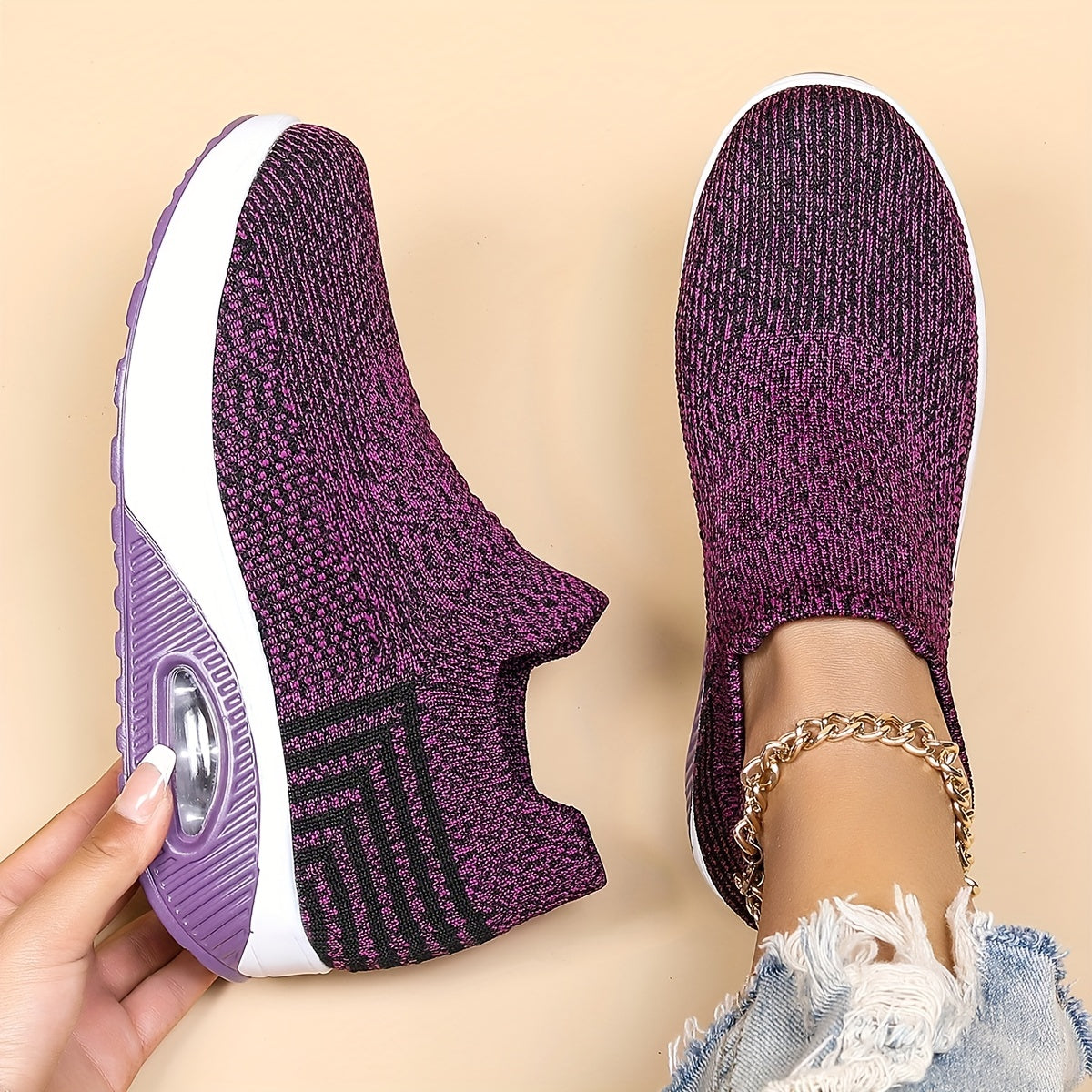Eliza Women's Knit Slip On Trainers, view 4