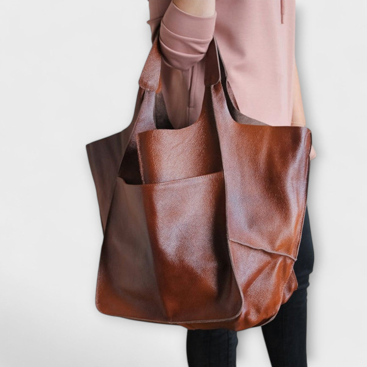 Zayna Women's Oversized PU Leather Shoulder Bag, view 4