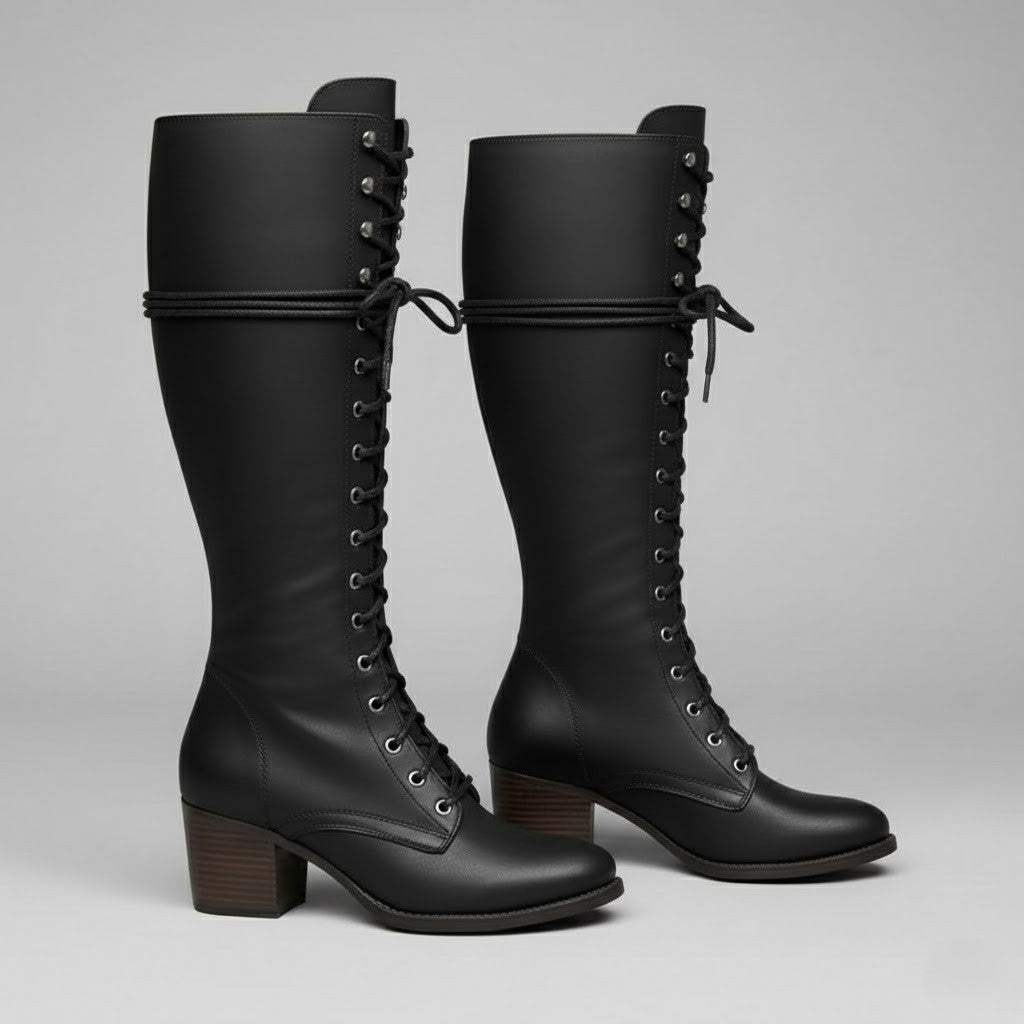 Iris Women's Lace Up Block Heel Knee High Boots, view 2