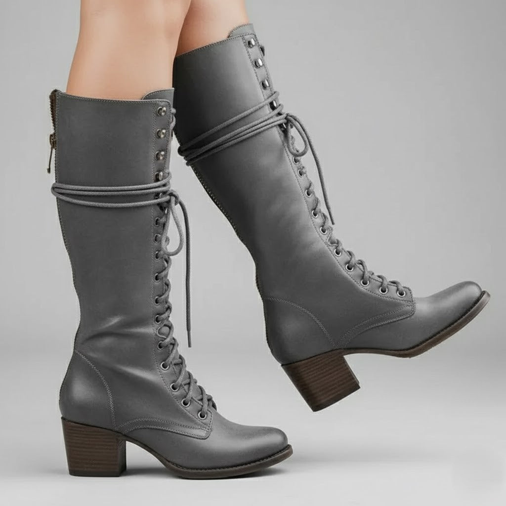 Iris Women's Lace Up Block Heel Knee High Boots, view 4