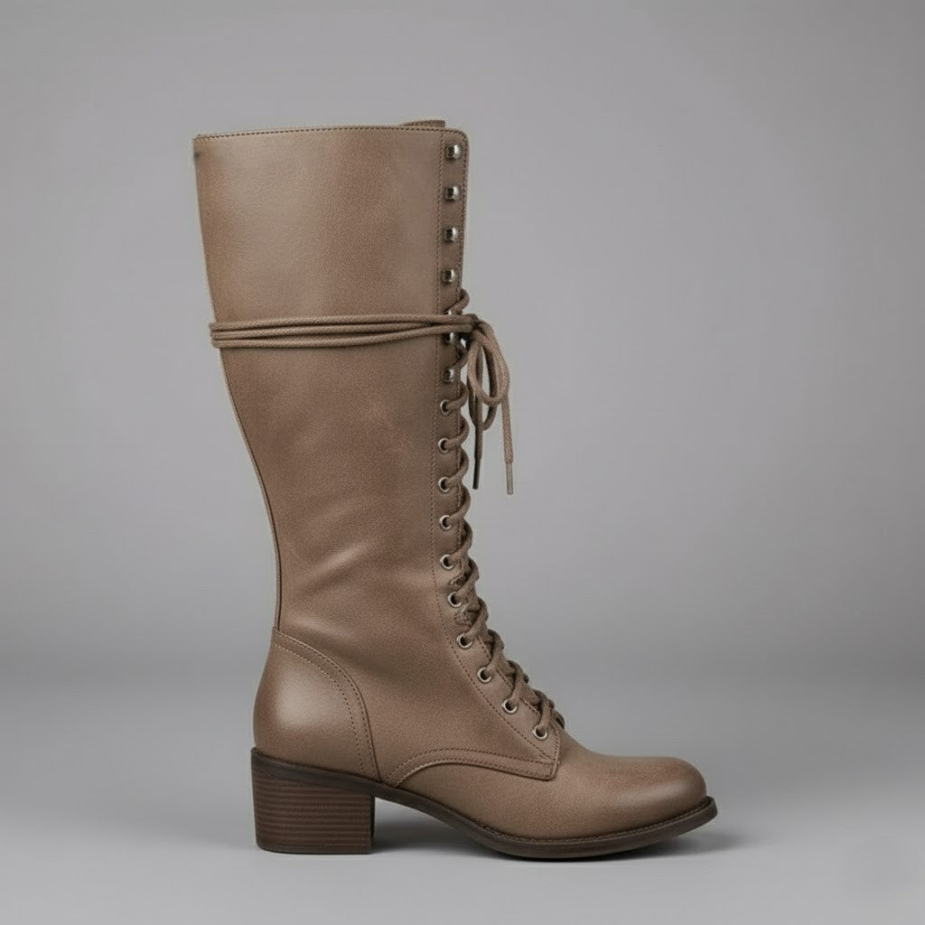 Iris Women's Lace Up Block Heel Knee High Boots, view 9