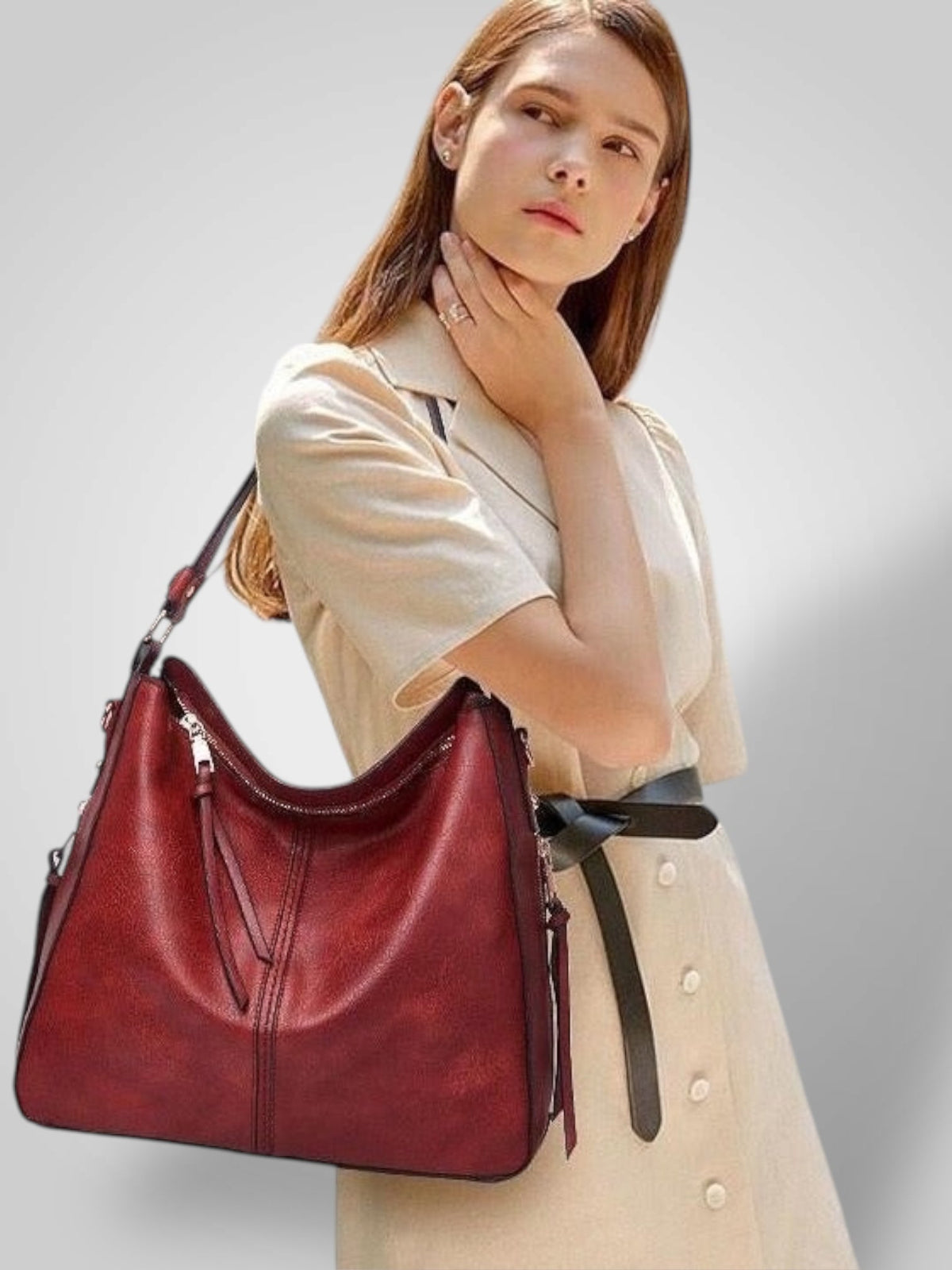 Freia Women's Leather Detachable Strap Handbag, view 9