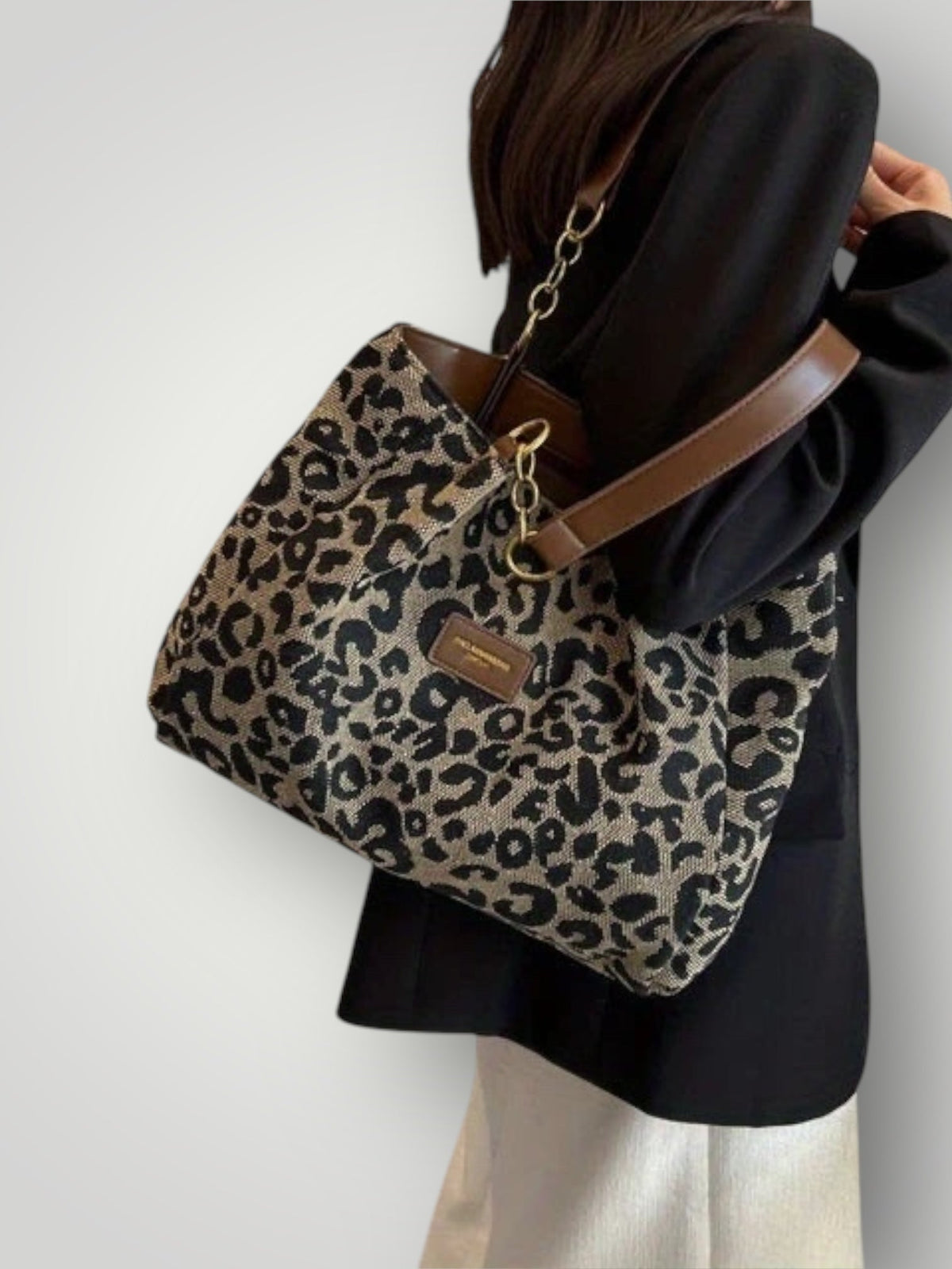 Leonara Women's Leopard Print Open Top Tote Bag, view 2