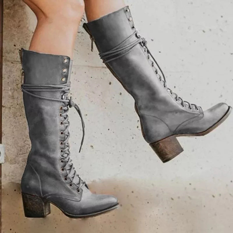 Maeve Women's Lace Up Block Heel Knee High Boots, view 2