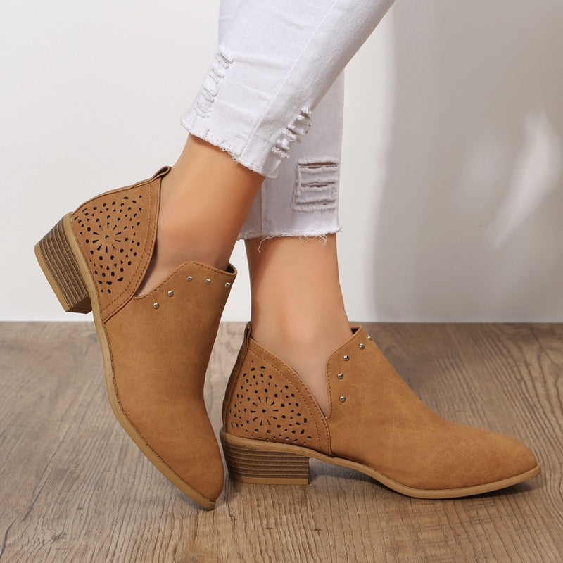 Beth Women's Perforated Studded Low Heel Ankle Boots, view 2