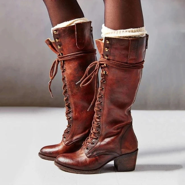 Maeve Women's Lace Up Block Heel Knee High Boots, view 4