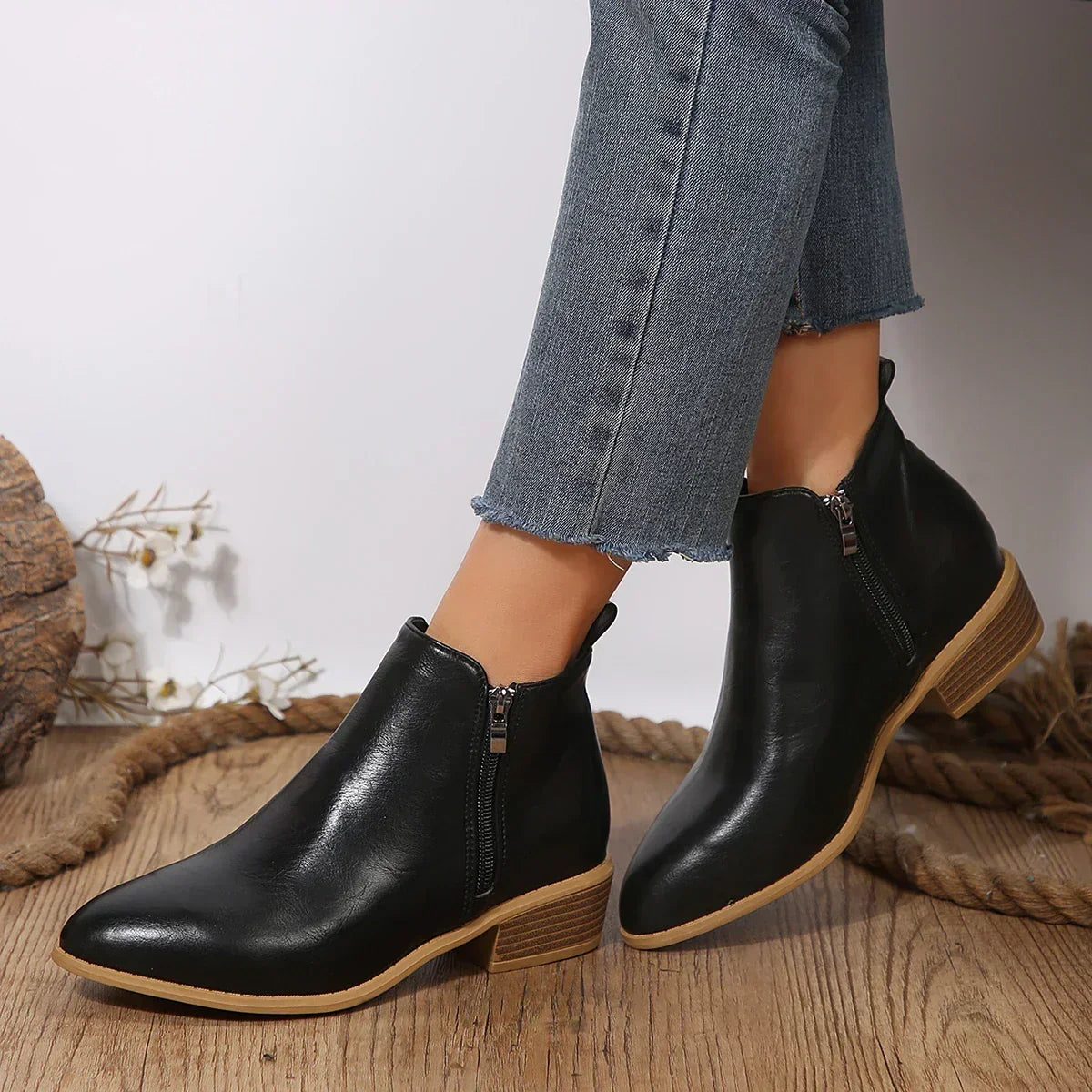Mey Women's Faux Leather Side Zip Ankle Boots, view 3