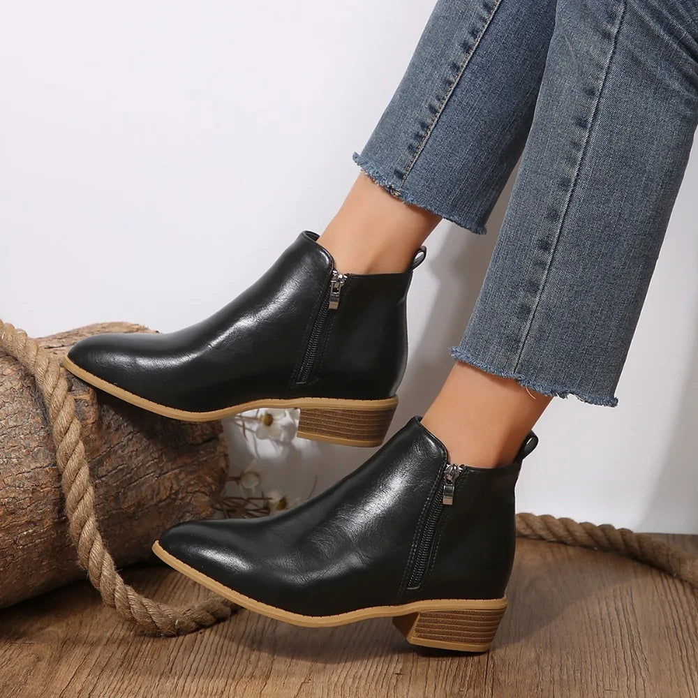 Mey Women's Faux Leather Side Zip Ankle Boots, view 1
