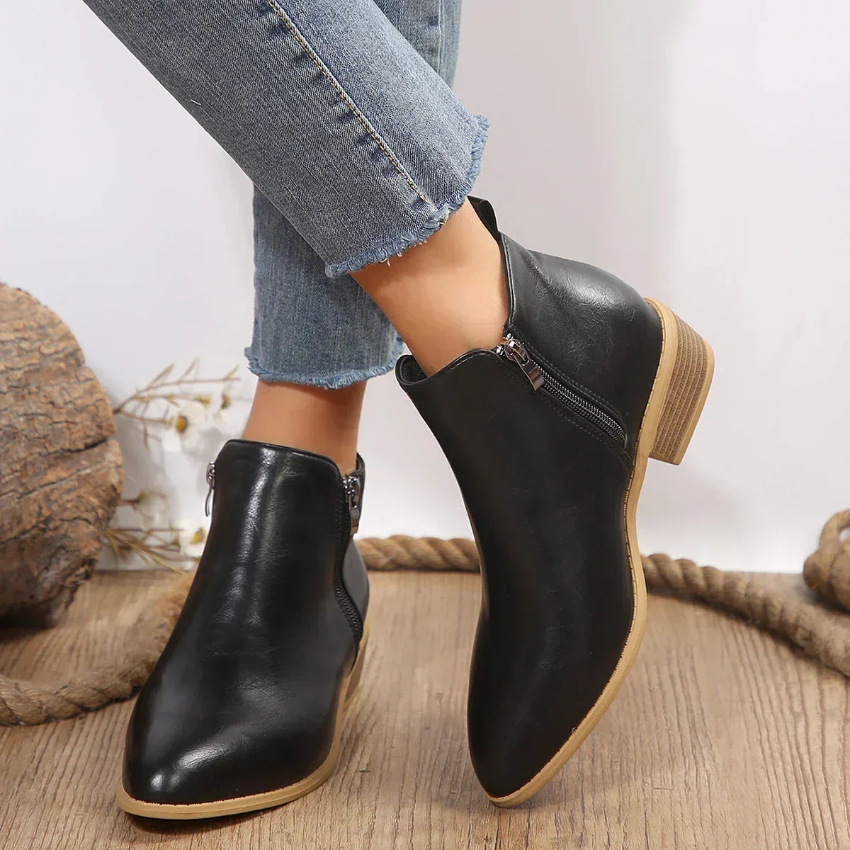 Mey Women's Faux Leather Side Zip Ankle Boots, view 5