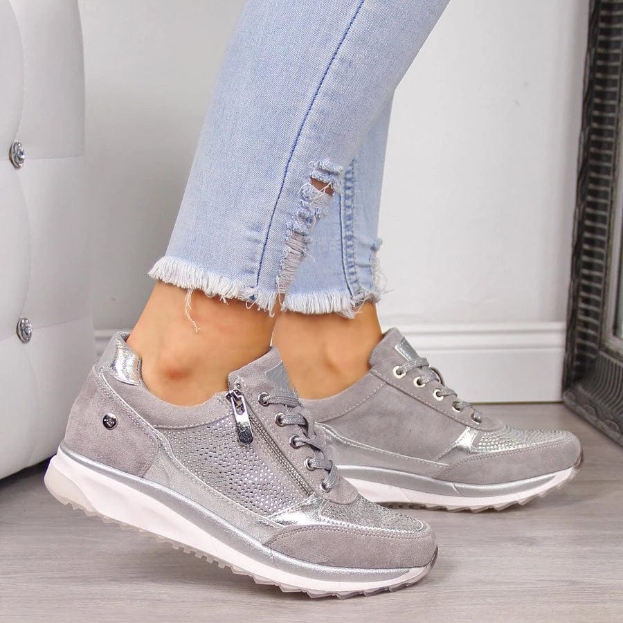 Matilda Women's Lace Up Side Zip Trainers, view 2
