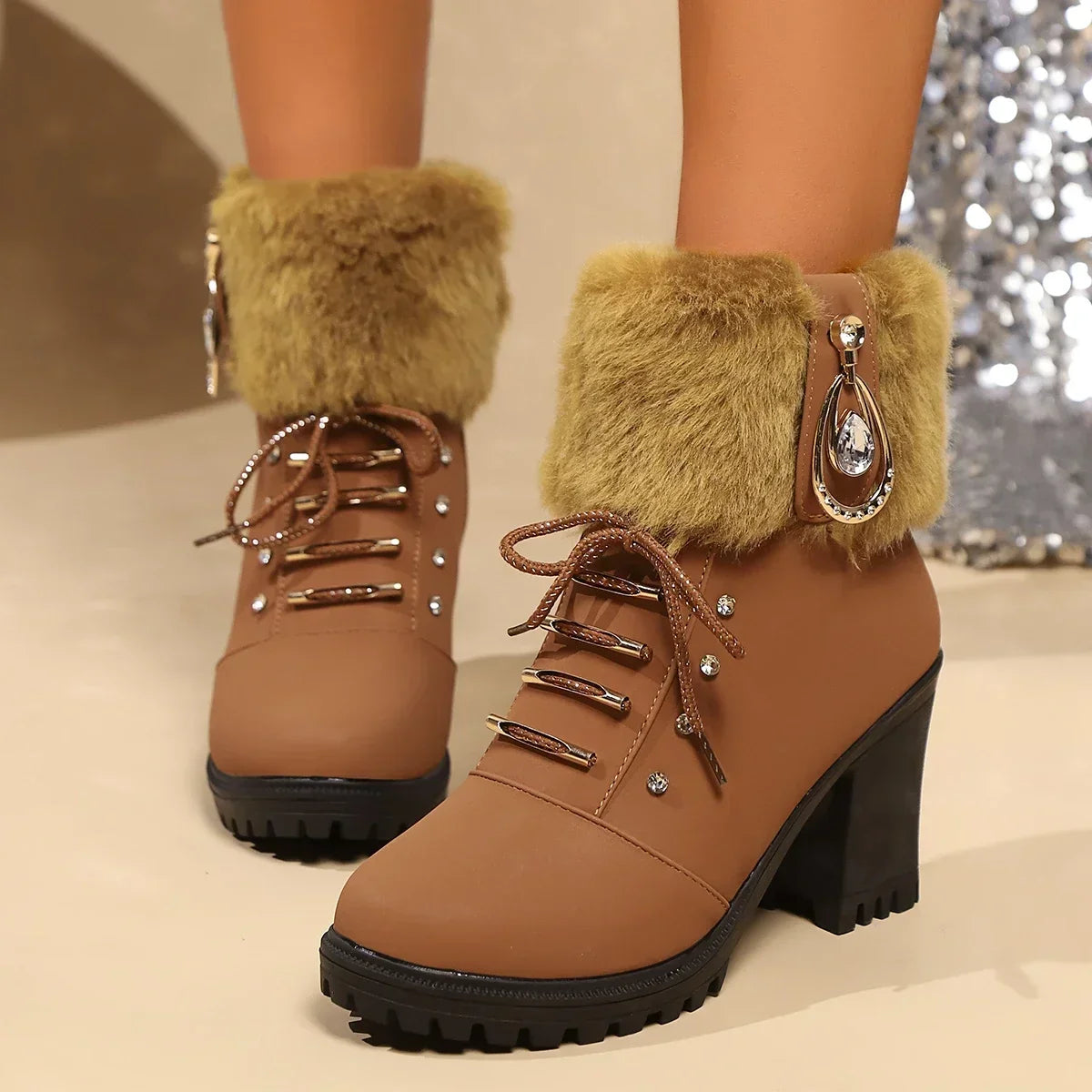 Romilly Women's Faux Fur Rhinestone Ankle Boots, view 5