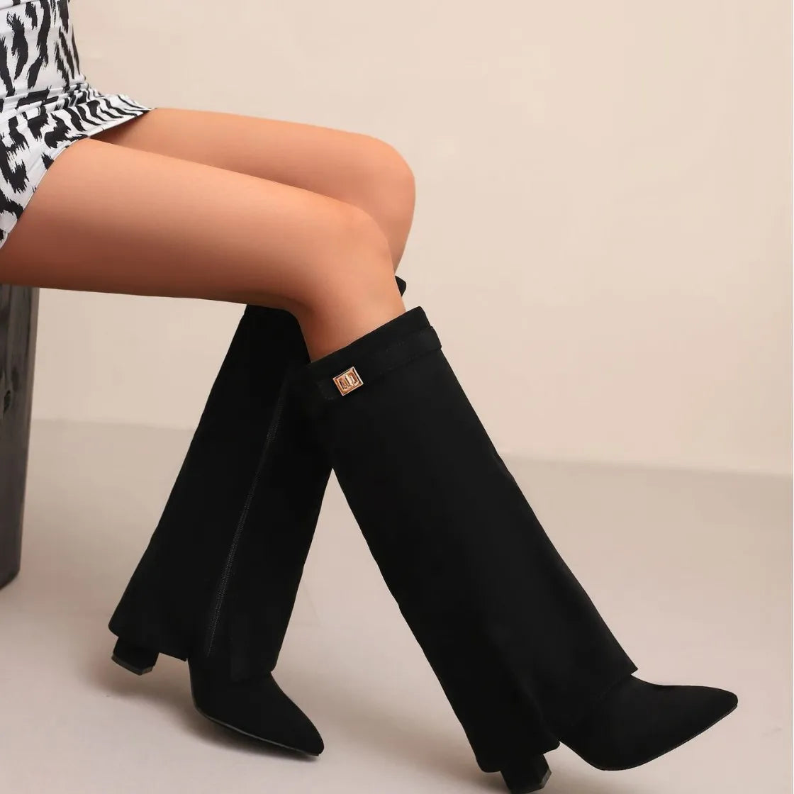 Saskia Women's Leather Look Knee High Boots, view 2