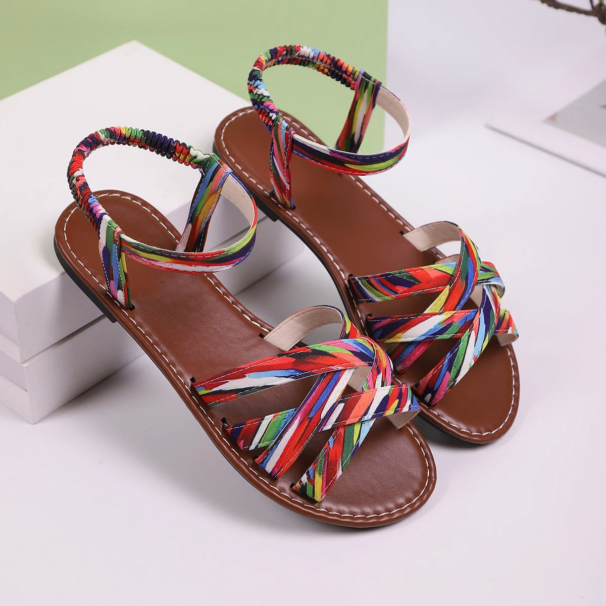 Annabel Women's Woven Criss Cross Strap Flat Sandals, view 8