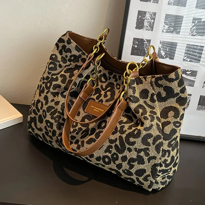 Eleanor Women's Woven Leopard Print Tote Bag, view 2