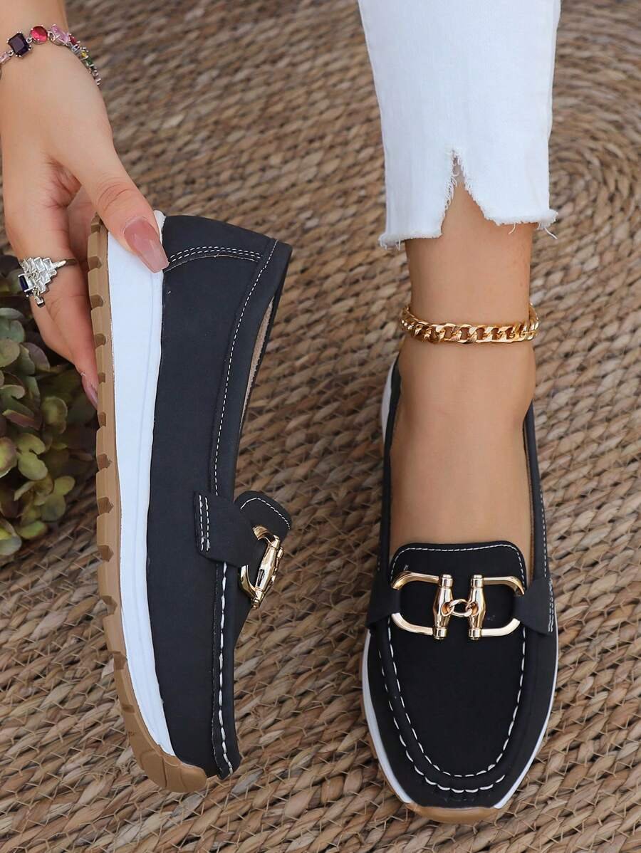 Blythe Women's Gold Tone Buckle Slip On Loafers, view 1