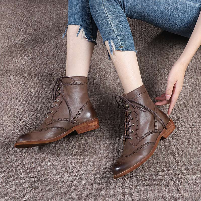 Freya Women's Wingtip Brogue Lace Up Ankle Boots, view 7