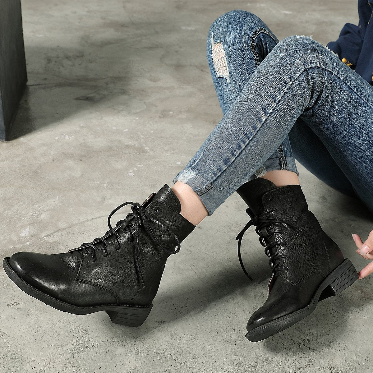 Lorna Women's Chunky Combat Lace Up Ankle Boots, view 7