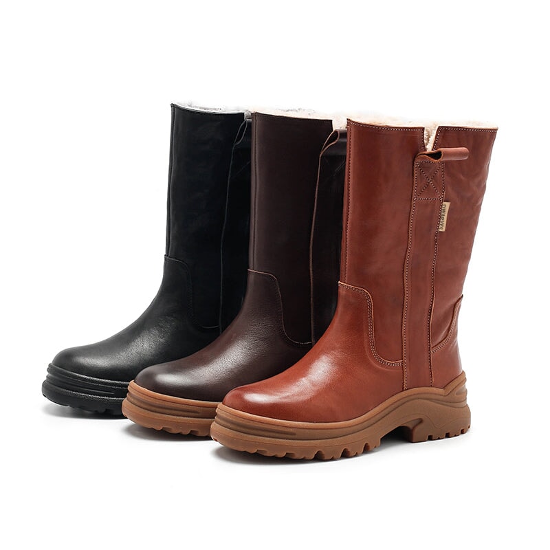 Leah Women's Leather Back Zip Mid Calf Boots, view 6