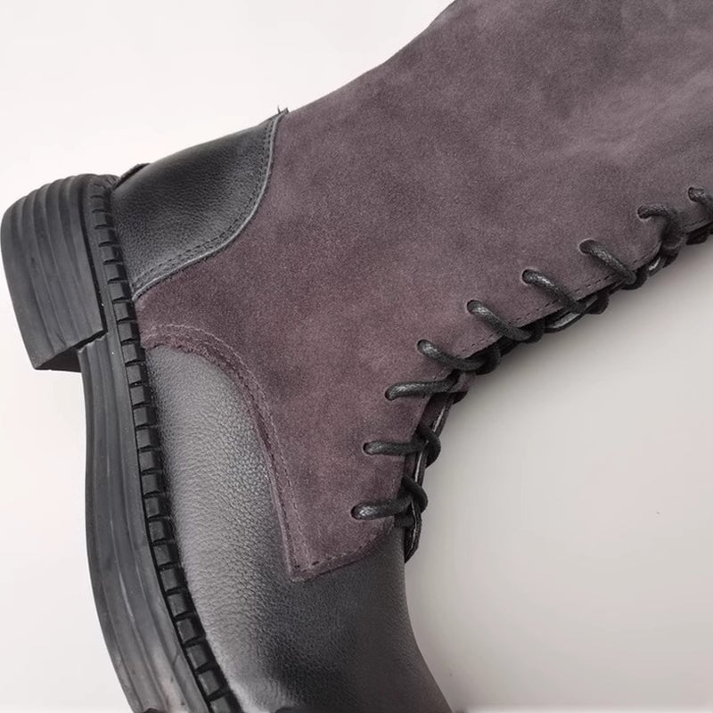 Ruth Women's Lace Up Nubuck Splicing Knee High Boots, view 7
