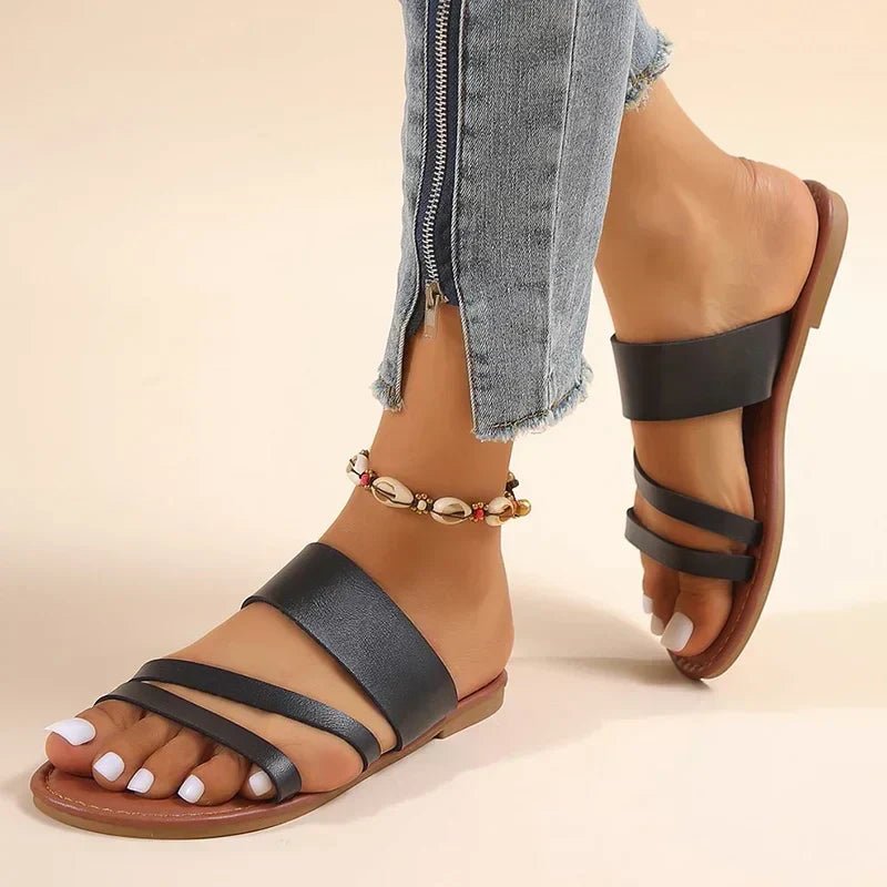 Daisy Women's Leather Cross Strap Slip On Sandals, view 1