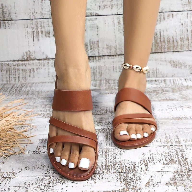 Daisy Women's Leather Cross Strap Slip On Sandals, view 3