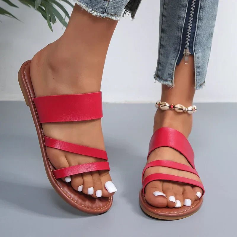 Daisy Women's Leather Cross Strap Slip On Sandals, view 8