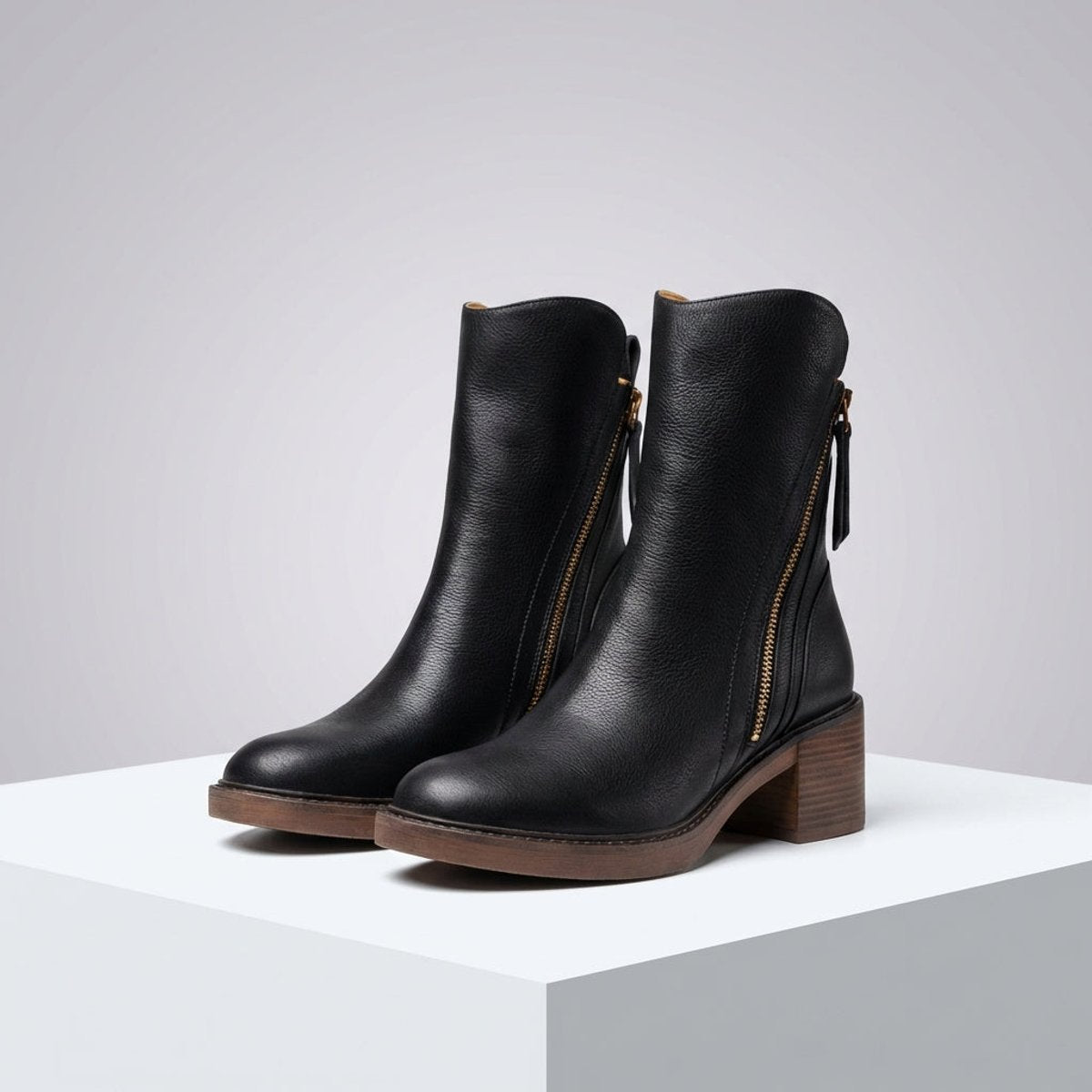 Daisy Women's Leather Side Zip Block Heel Ankle Boots, view 2