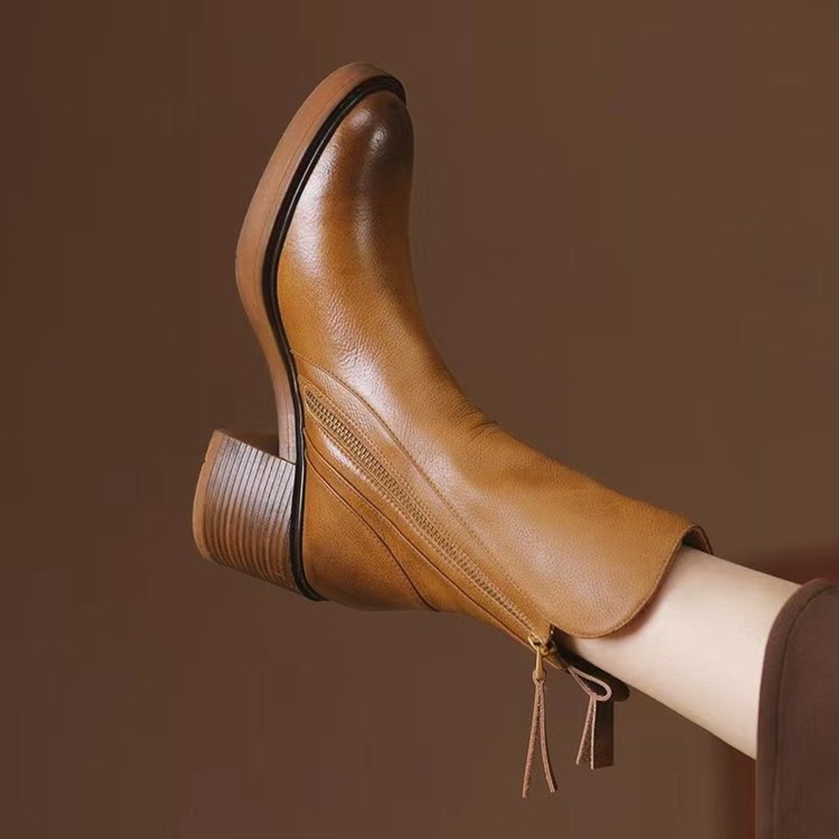 Daisy Women's Leather Side Zip Block Heel Ankle Boots, view 4