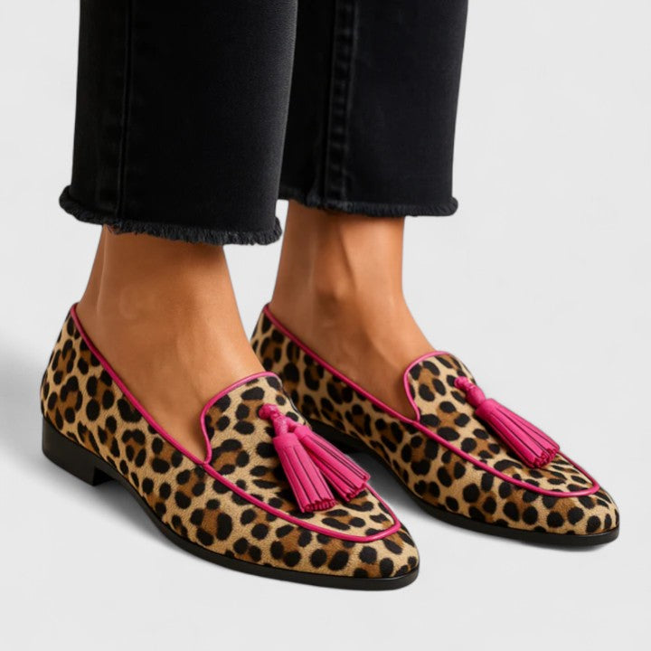 Xhyrene Women's Leopard Print Tassel Loafers, view 1