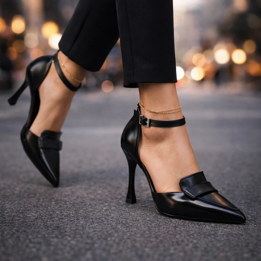 Elowen Women's Pointed Toe Leather Court Shoes, view 3