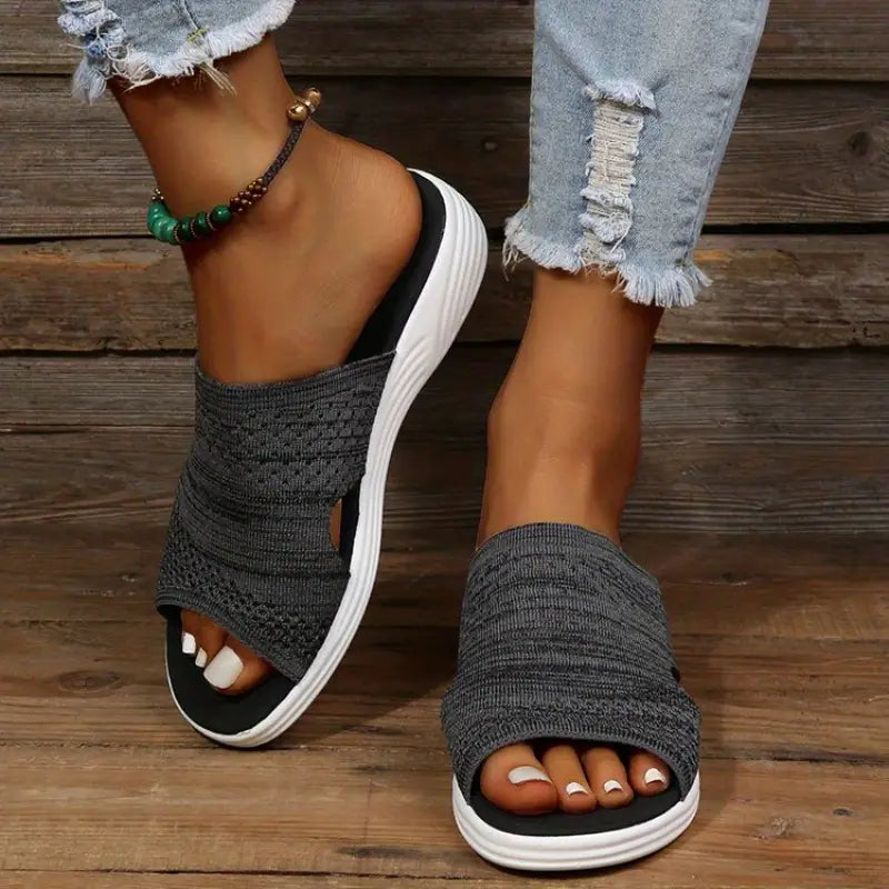 Kitty Women's Textured Strap Slip On Slide Sandals, view 6
