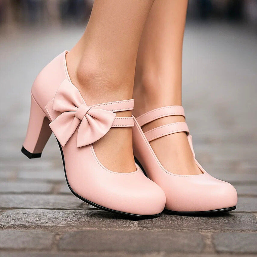 Fiona Women's Bow Block Heel Court Shoes, view 4