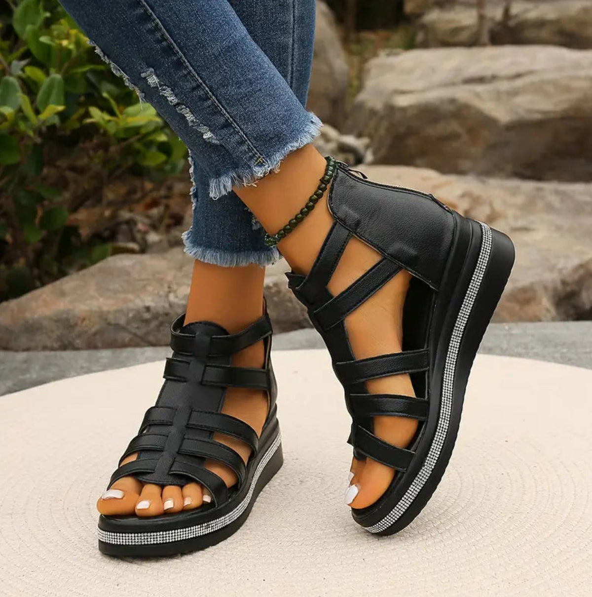 Florrie Women's Rhinestone Wedge Sandals, view 4