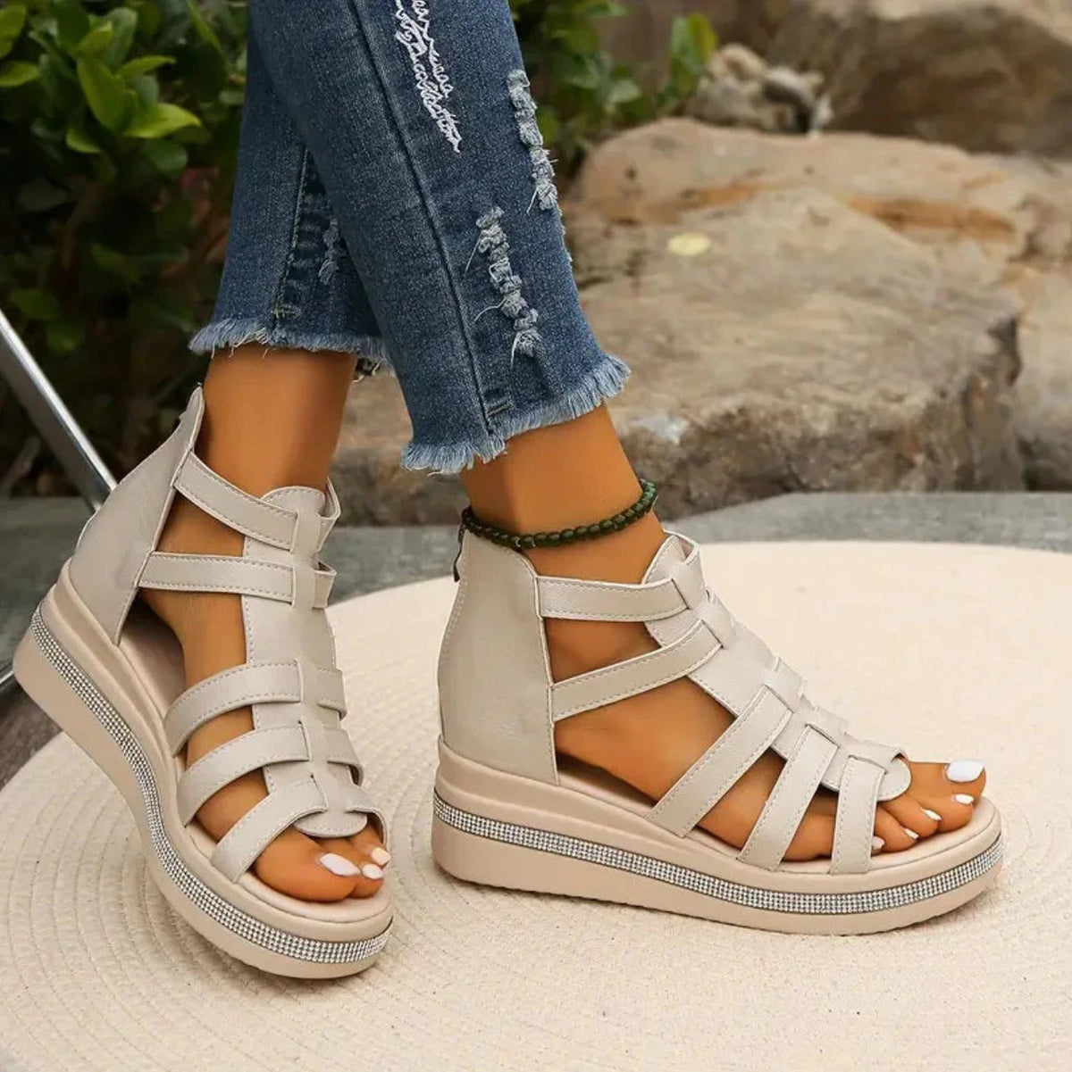 Florrie Women's Rhinestone Wedge Sandals, view 7