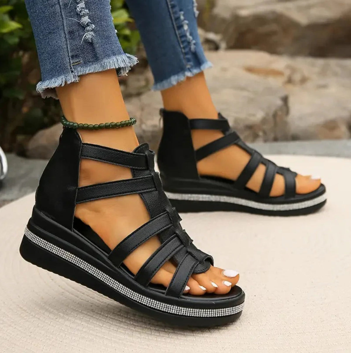 Florrie Women's Rhinestone Wedge Sandals, view 8