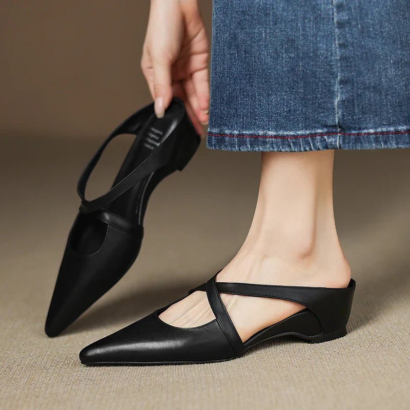 Imogen Women's Leather Cross Strap Pointed Toe Mules, view 13