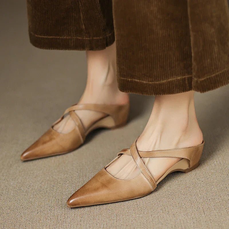 Imogen Women's Leather Cross Strap Pointed Toe Mules, view 8