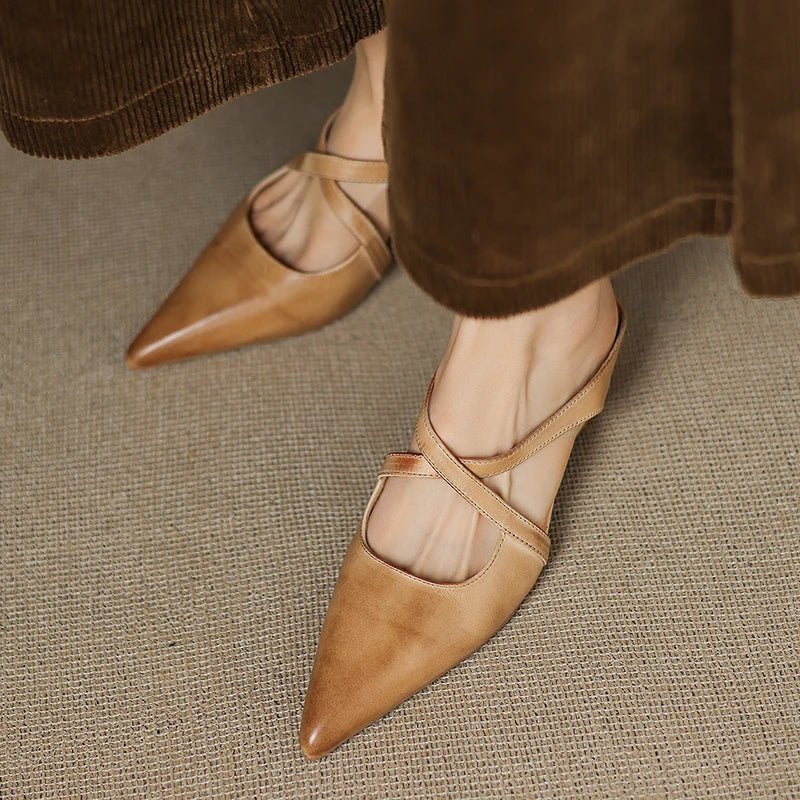 Imogen Women's Leather Cross Strap Pointed Toe Mules, view 9