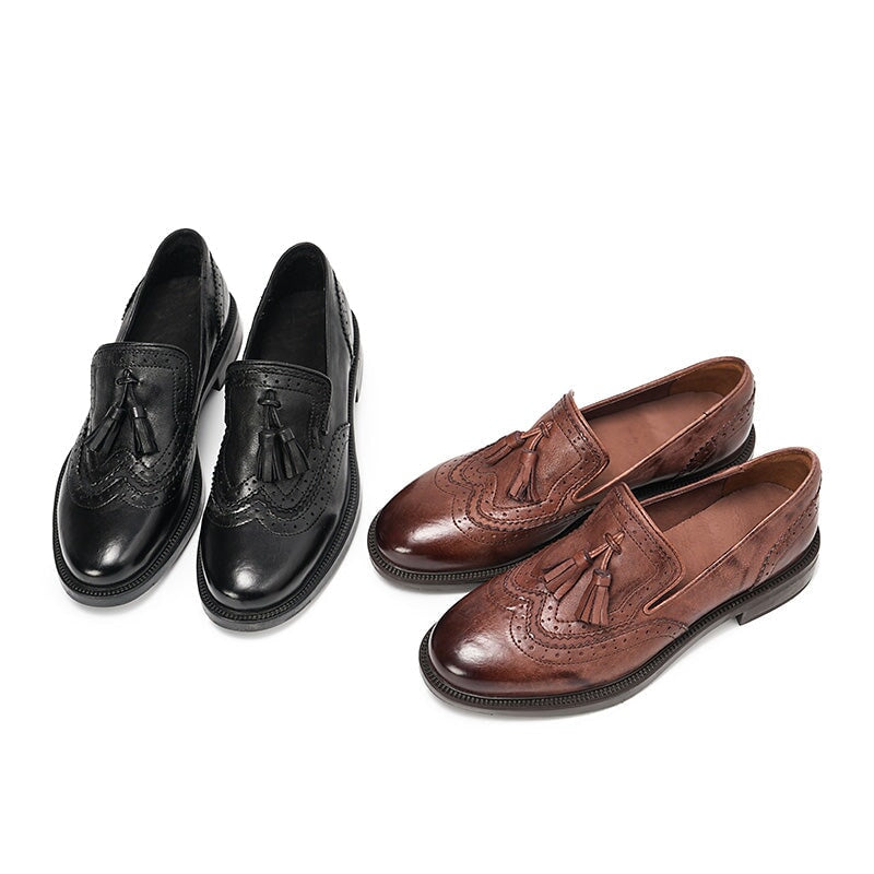 Sophie Women's Vintage Brogue Tassel Block Heel Loafers, view 4