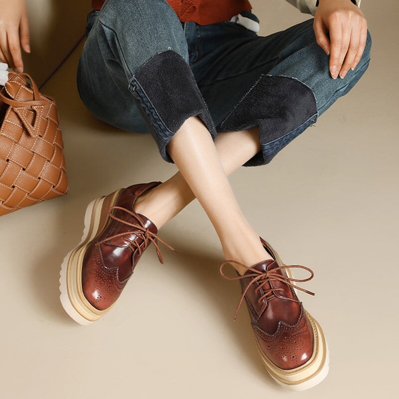 Ada Women's Platform Lace Up Brogue Oxford Shoes, view 1